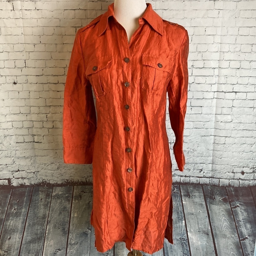 Tesori Linen Tunic Button Up Top Orange Shimmer S Old Money Resortwear Lagenlook